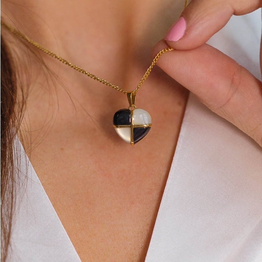 Gold and Black Heart Pendant Necklace - Picture 2 of 3